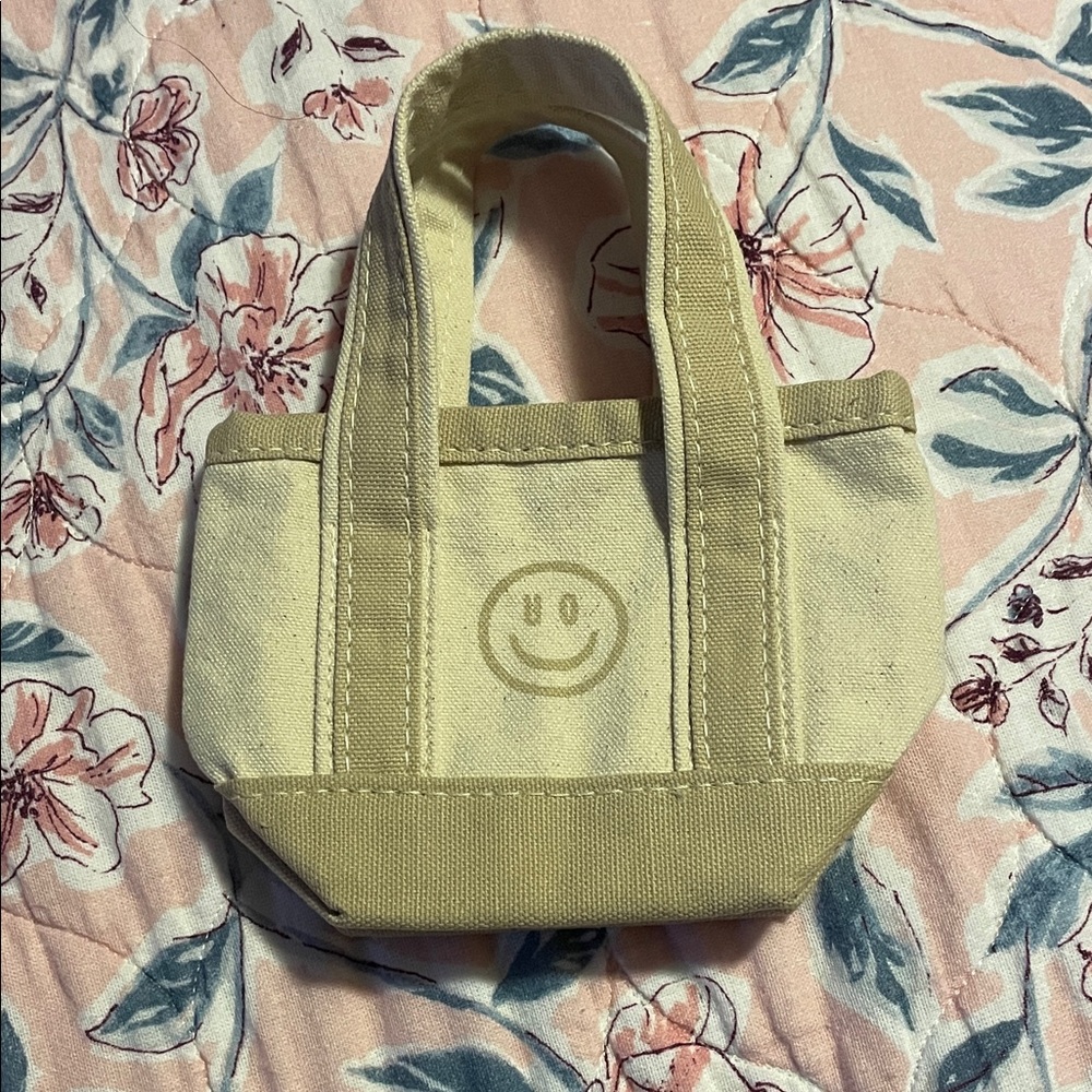 Urban Outfitters Smiley Face Tiny Canvas Tote Bag - Cream